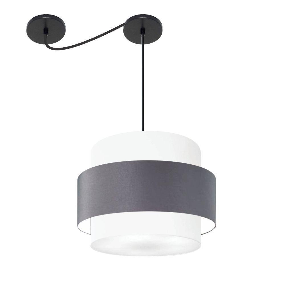 Lustre Sala De Jantar Com Desvio Vivare Md-4398 Cúpula Em Tecido 45cm Branco-cinza-escuro-branco 127/220v - 1