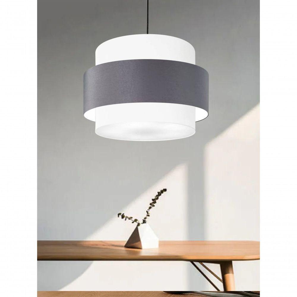 Lustre Sala De Jantar Com Desvio Vivare Md-4398 Cúpula Em Tecido 45cm Branco-cinza-escuro-branco 127/220v - 5