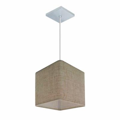 Lustre Pendente Quadrado Vivare Md-4224 Cúpula Em Tecido 16/16x16cm - Bivolt Rustico-bege 127/220v