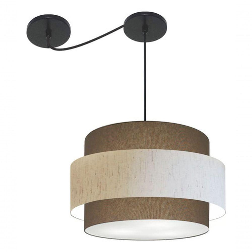 Lustre Sala De Jantar Com Desvio Vivare Md-4401 Cúpula Em Tecido 60cm Cáqui-linho-bege-cáqui 127/220v - 6