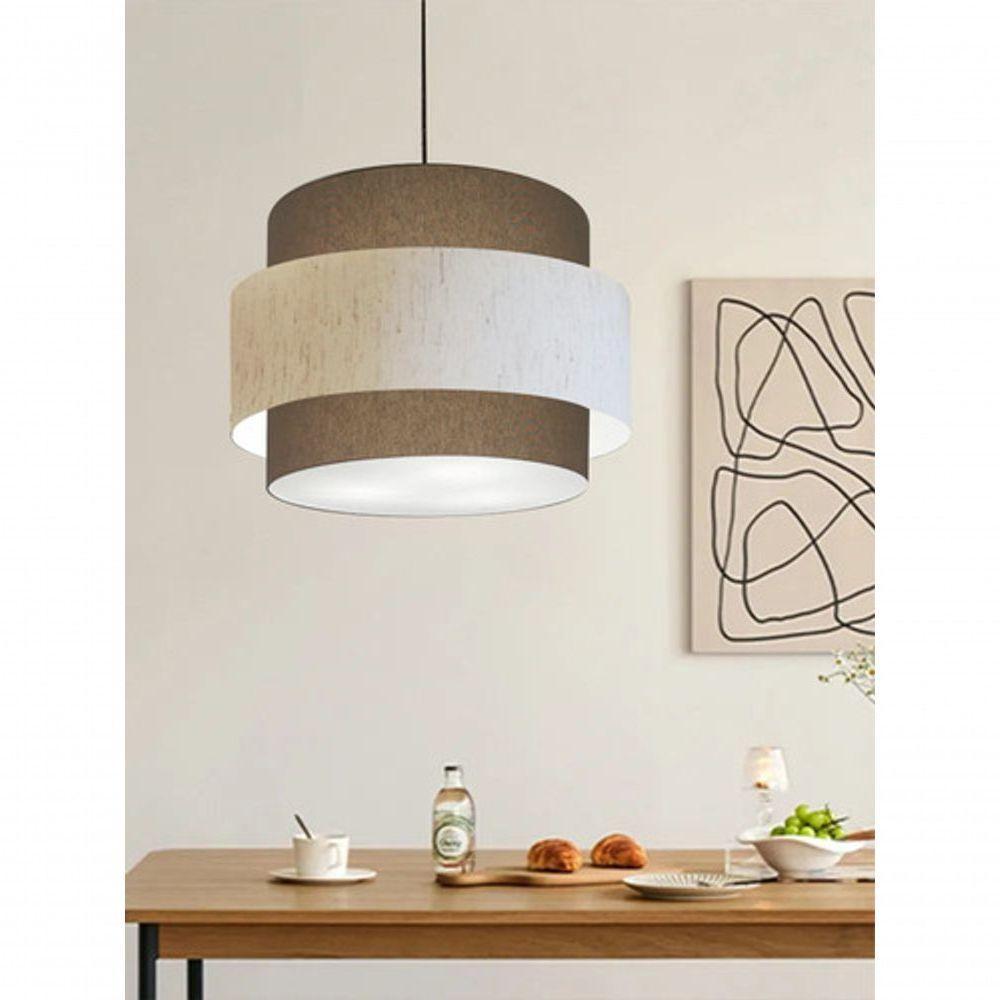 Lustre Sala De Jantar Com Desvio Vivare Md-4401 Cúpula Em Tecido 60cm Cáqui-linho-bege-cáqui 127/220v - 8