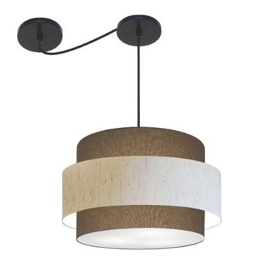 Lustre Sala De Jantar Com Desvio Vivare Md-4401 Cúpula Em Tecido 60cm Cáqui-linho-bege-cáqui 127/220v