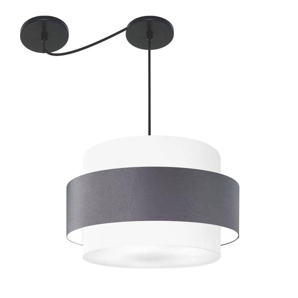 Lustre Sala De Jantar Com Desvio Vivare Md-4401 Cúpula Em Tecido 60cm Branco-cinza-escuro-branco 127/220v - 1