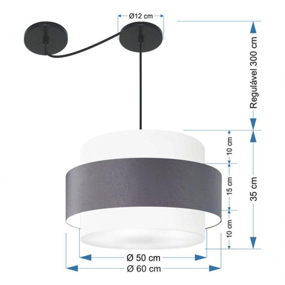 Lustre Sala De Jantar Com Desvio Vivare Md-4401 Cúpula Em Tecido 60cm Branco-cinza-escuro-branco 127/220v - 8