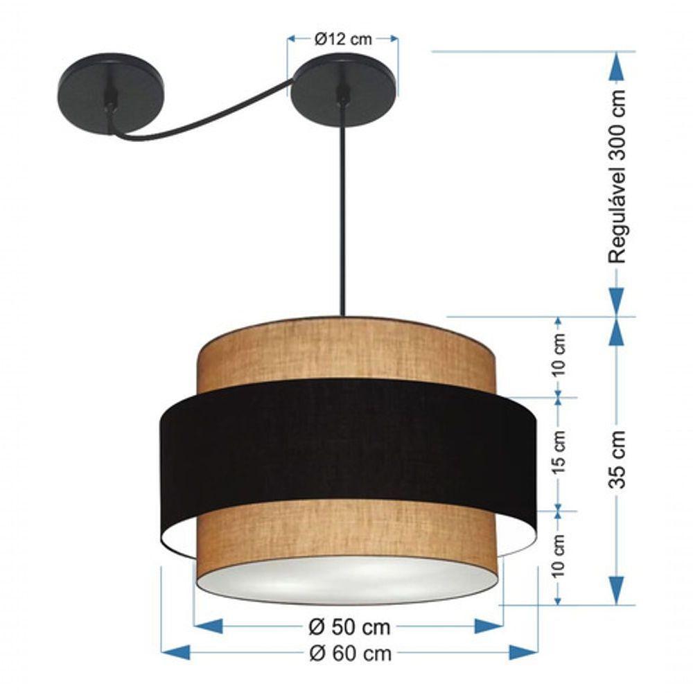 Lustre Sala De Jantar Com Desvio Vivare Md-4401 Cúpula Em Tecido 60cm Palha-preto-palha 127/220v - 8