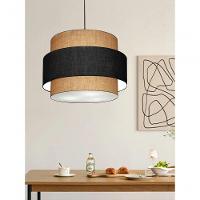 Lustre Sala De Jantar Com Desvio Vivare Md-4401 Cúpula Em Tecido 60cm Palha-preto-palha 127/220v