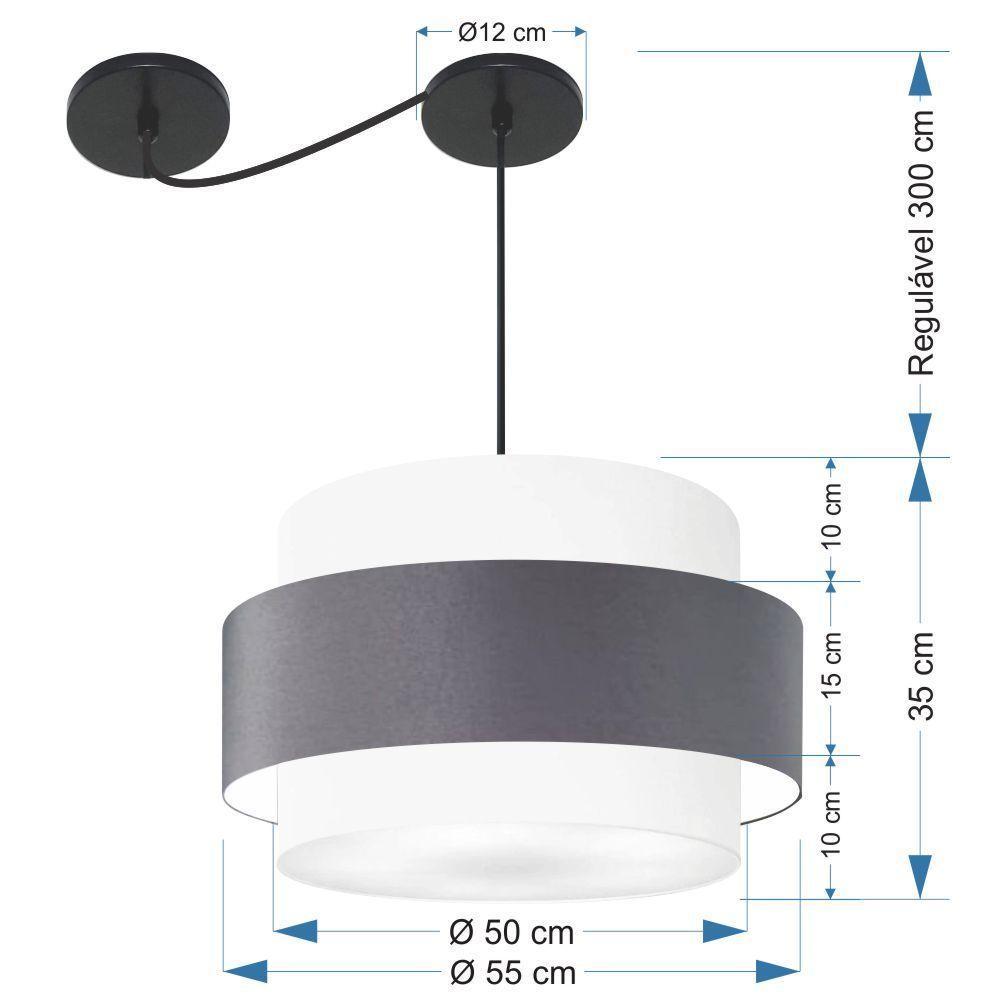 Lustre Sala De Jantar Com Desvio Vivare Md-4400 Cúpula Em Tecido 55cm Branco-cinza-escuro-branco 127/220v - 2