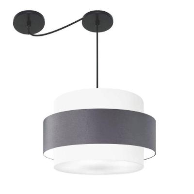 Lustre Sala De Jantar Com Desvio Vivare Md-4400 Cúpula Em Tecido 55cm Branco-cinza-escuro-branco 127/220v