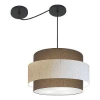 Lustre Sala De Jantar Com Desvio Vivare Md-4399 Cúpula Em Tecido 50cm Cáqui-linho-bege-cáqui 127/220v - 6