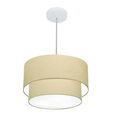 Lustres Pendentes Duplo Cilíndrico Vivare Md-4354 Cúpula Em Tecido 45x40cm - Bivolt Algodão-crú 127/220v