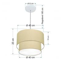 Lustres Pendentes Duplo Cilíndrico Vivare Md-4354 Cúpula Em Tecido 45x40cm - Bivolt Algodão-crú 127/220v - 6