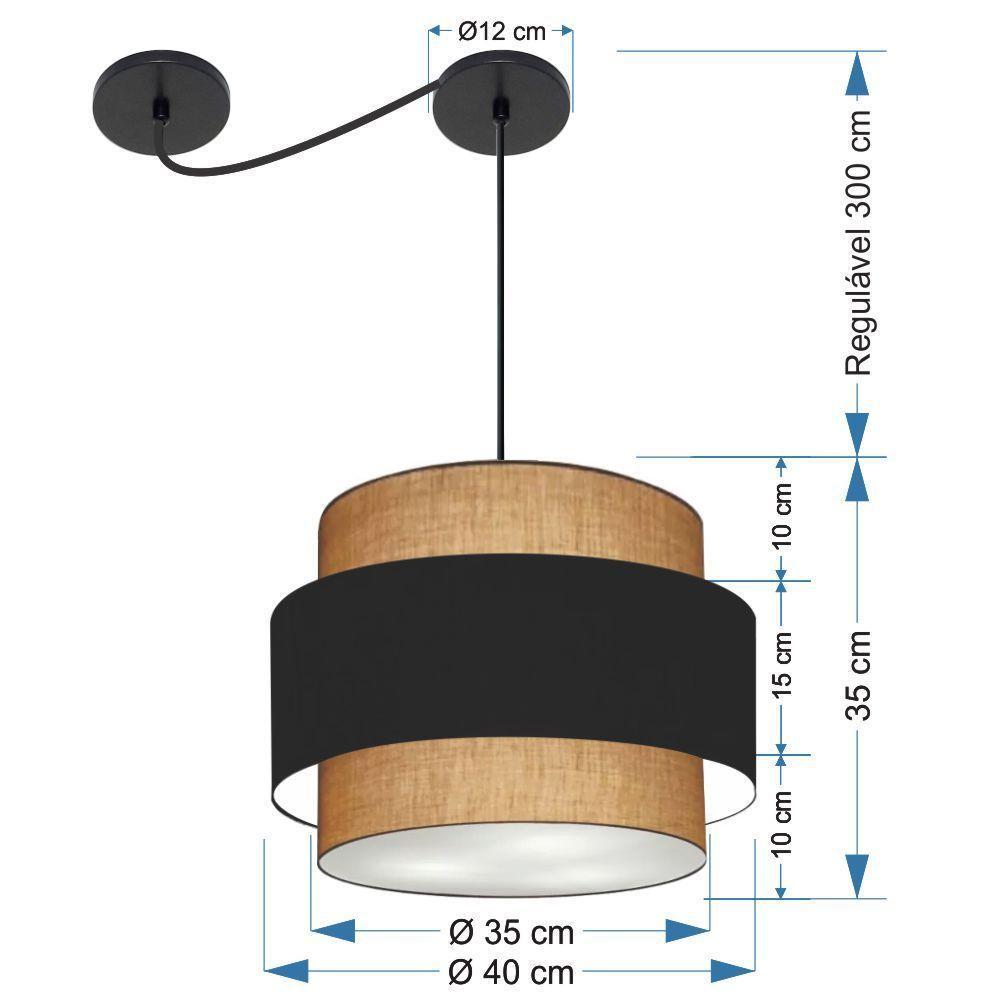 Lustre Sala De Jantar Com Desvio Vivare Md-4397 Cúpula Em Tecido 40cm Palha-preto-palha 127/220v - 2