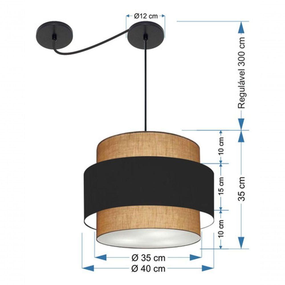 Lustre Sala De Jantar Com Desvio Vivare Md-4397 Cúpula Em Tecido 40cm Palha-preto-palha 127/220v - 8