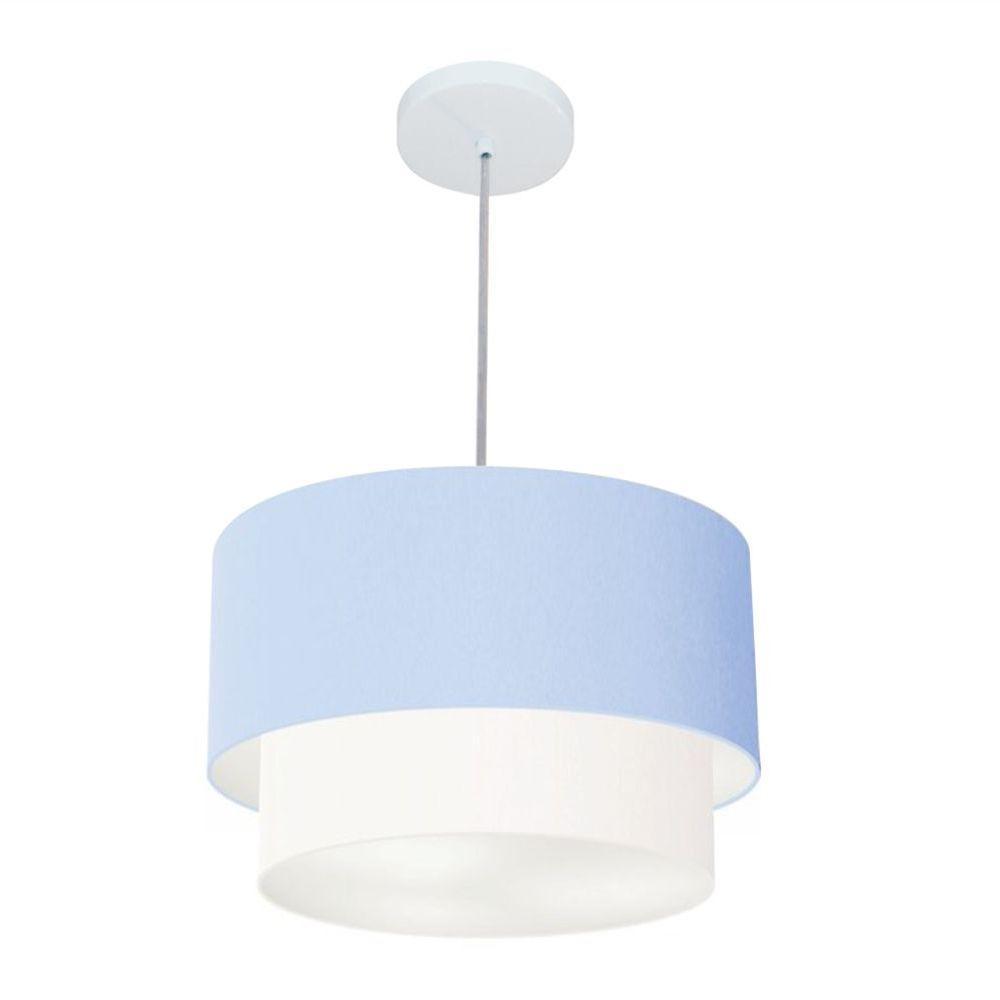 Lustres Pendentes Duplo Cilíndrico Vivare Md-4350 Cúpula Em Tecido 45x40cm - Bivolt Azul-bebê-branco 127/220v - 1