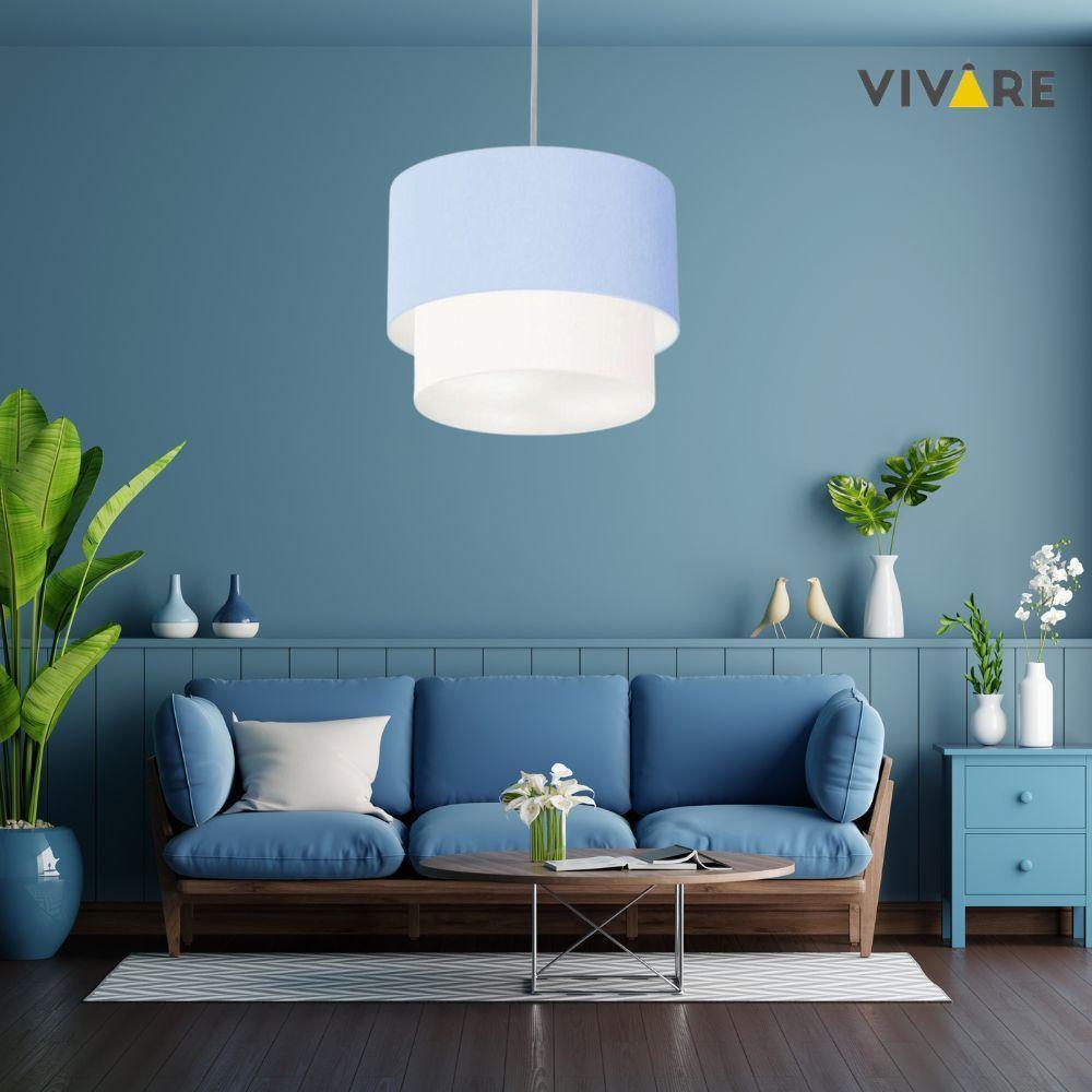Lustres Pendentes Duplo Cilíndrico Vivare Md-4350 Cúpula Em Tecido 45x40cm - Bivolt Azul-bebê-branco 127/220v - 3