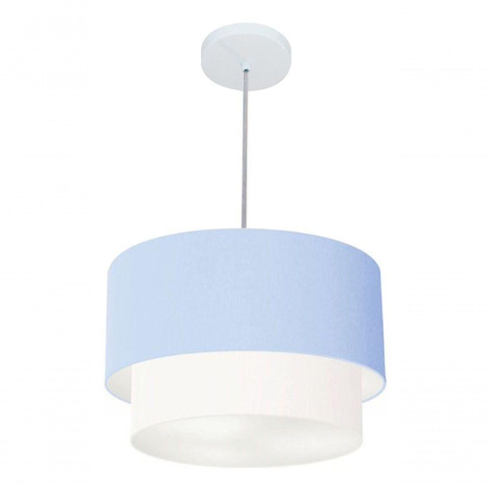 Lustres Pendentes Duplo Cilíndrico Vivare Md-4350 Cúpula Em Tecido 45x40cm - Bivolt Azul-bebê-branco 127/220v - 4