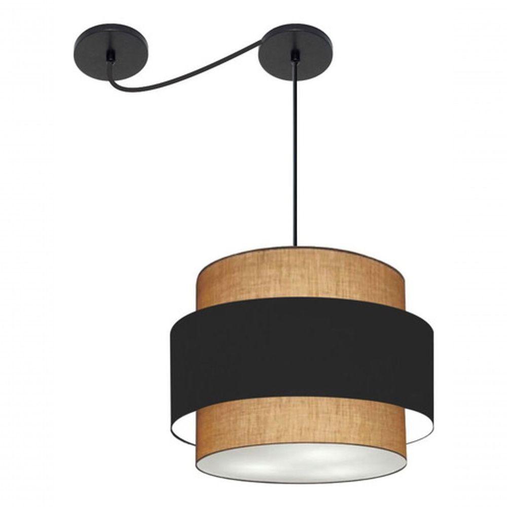Lustre Sala De Jantar Com Desvio Vivare Md-4398 Cúpula Em Tecido 45cm Palha-preto-palha 127/220v - 7
