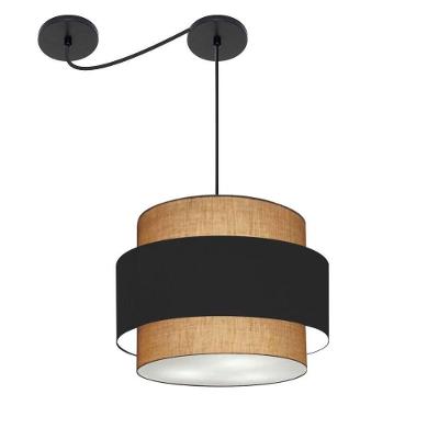 Lustre Sala De Jantar Com Desvio Vivare Md-4398 Cúpula Em Tecido 45cm Palha-preto-palha 127/220v