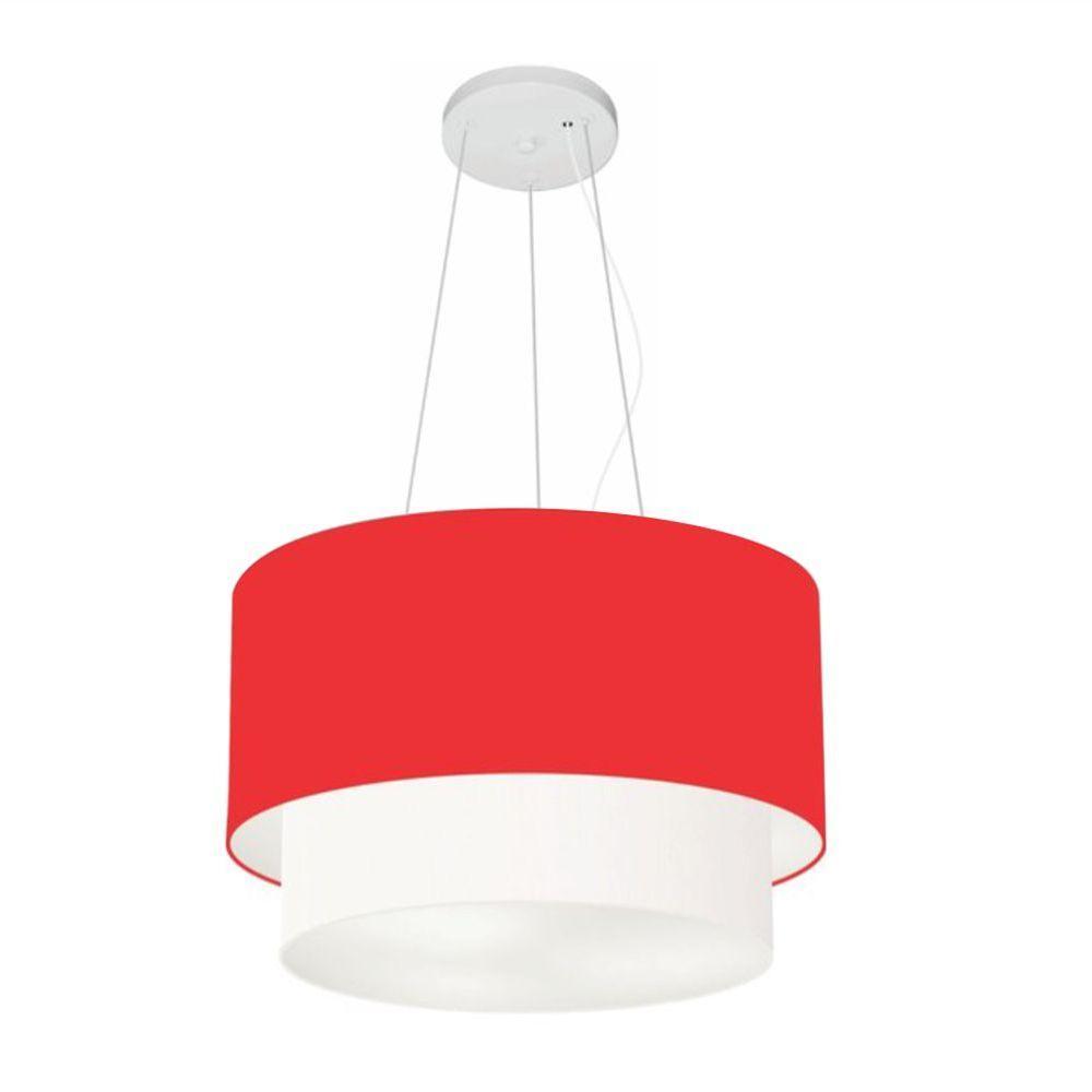 Lustres Pendentes Duplo Cilíndrico Vivare Md-4350 Cúpula Em Tecido 45x40cm - Bivolt Vermelho-branco 127/220v - 1