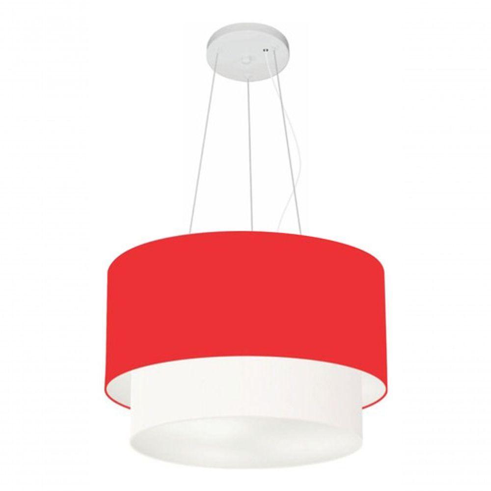 Lustres Pendentes Duplo Cilíndrico Vivare Md-4350 Cúpula Em Tecido 45x40cm - Bivolt Vermelho-branco 127/220v - 3