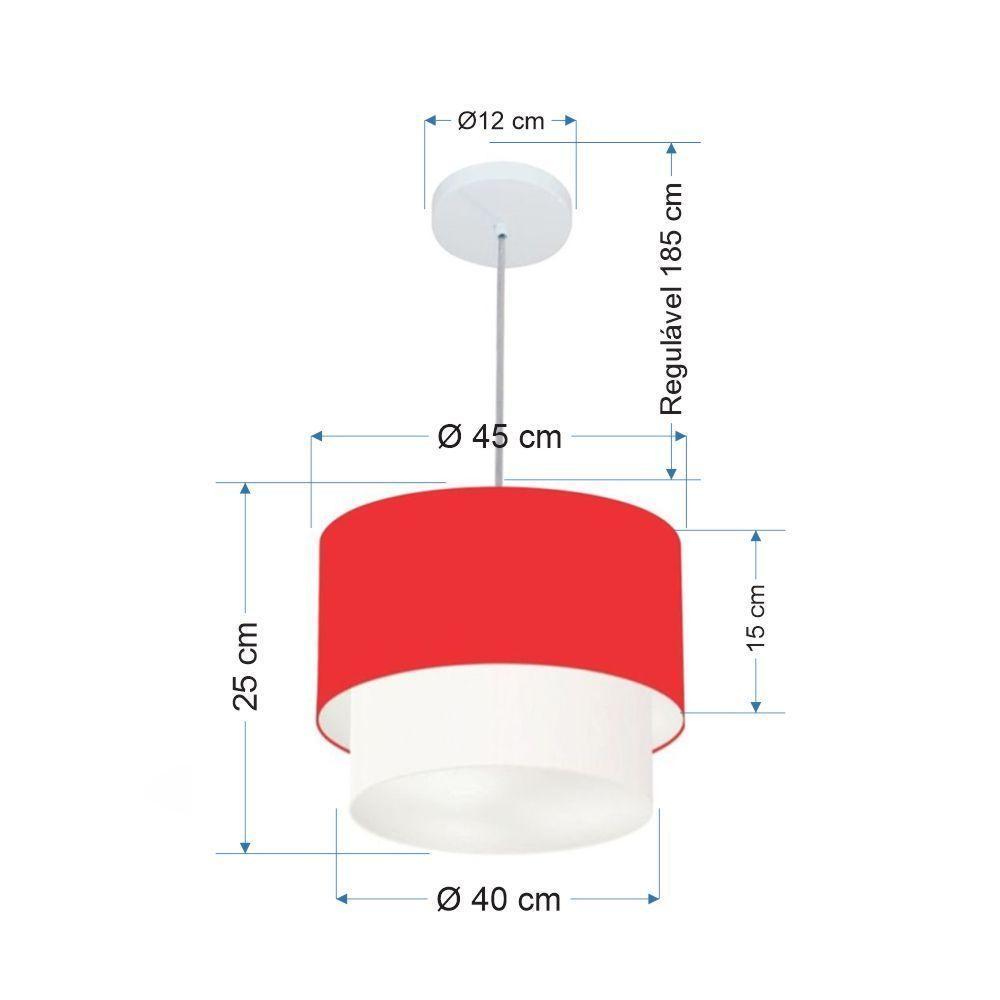 Lustres Pendentes Duplo Cilíndrico Vivare Md-4350 Cúpula Em Tecido 45x40cm - Bivolt Vermelho-branco 127/220v - 6