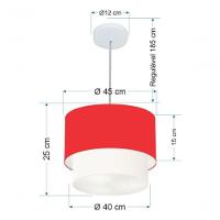 Lustres Pendentes Duplo Cilíndrico Vivare Md-4350 Cúpula Em Tecido 45x40cm - Bivolt Vermelho-branco 127/220v