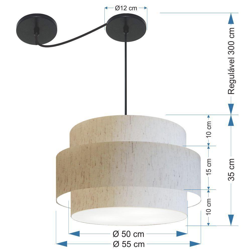 Lustre Sala De Jantar Com Desvio Vivare Md-4400 Cúpula Em Tecido 55cm Linho Bege 127/220v - 2