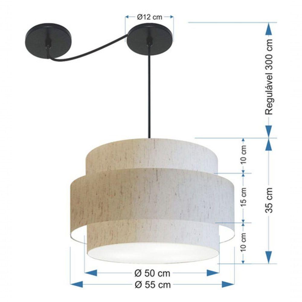 Lustre Sala De Jantar Com Desvio Vivare Md-4400 Cúpula Em Tecido 55cm Linho Bege 127/220v - 7