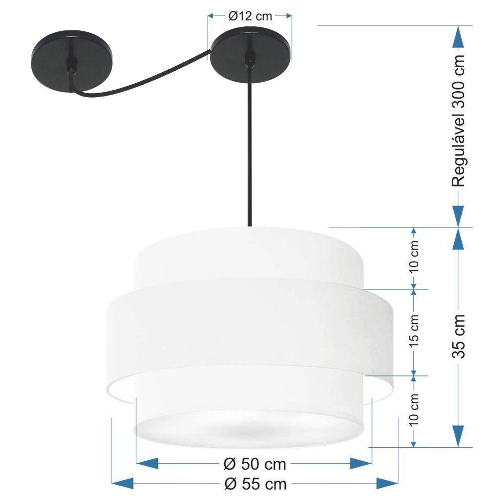 Lustre Sala De Jantar Com Desvio Vivare Md-4400 Cúpula Em Tecido 55cm Branco 127/220v - 2
