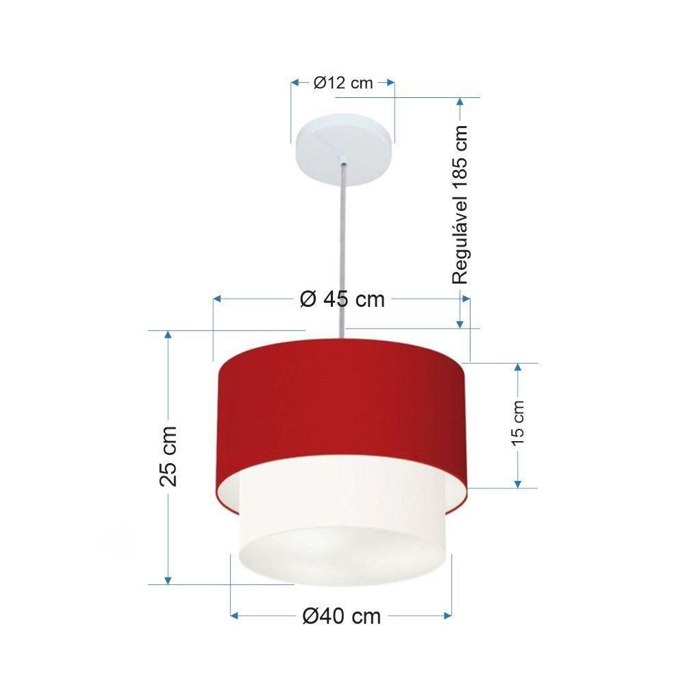 Lustres Pendentes Duplo Cilíndrico Vivare Md-4350 Cúpula Em Tecido 45x40cm - Bivolt Bordo-branco 127/220v - 2