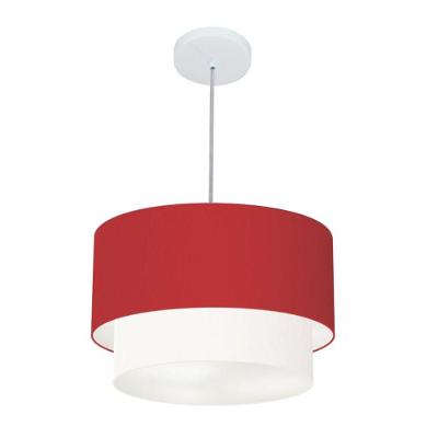 Lustres Pendentes Duplo Cilíndrico Vivare Md-4350 Cúpula Em Tecido 45x40cm - Bivolt Bordo-branco 127/220v