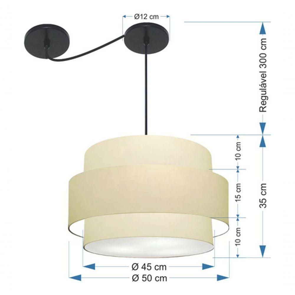 Lustre Sala De Jantar Com Desvio Vivare Md-4399 Cúpula Em Tecido 50cm Algodão-crú 127/220v - 8