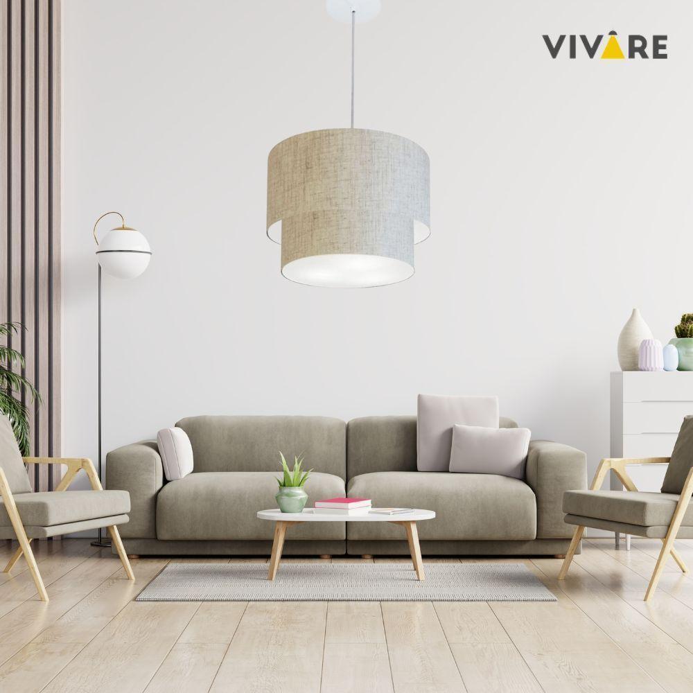 Lustres Pendentes Duplo Cilíndrico Vivare Md-4354 Cúpula Em Tecido 45x40cm - Bivolt Rustico-bege 127/220v - 2