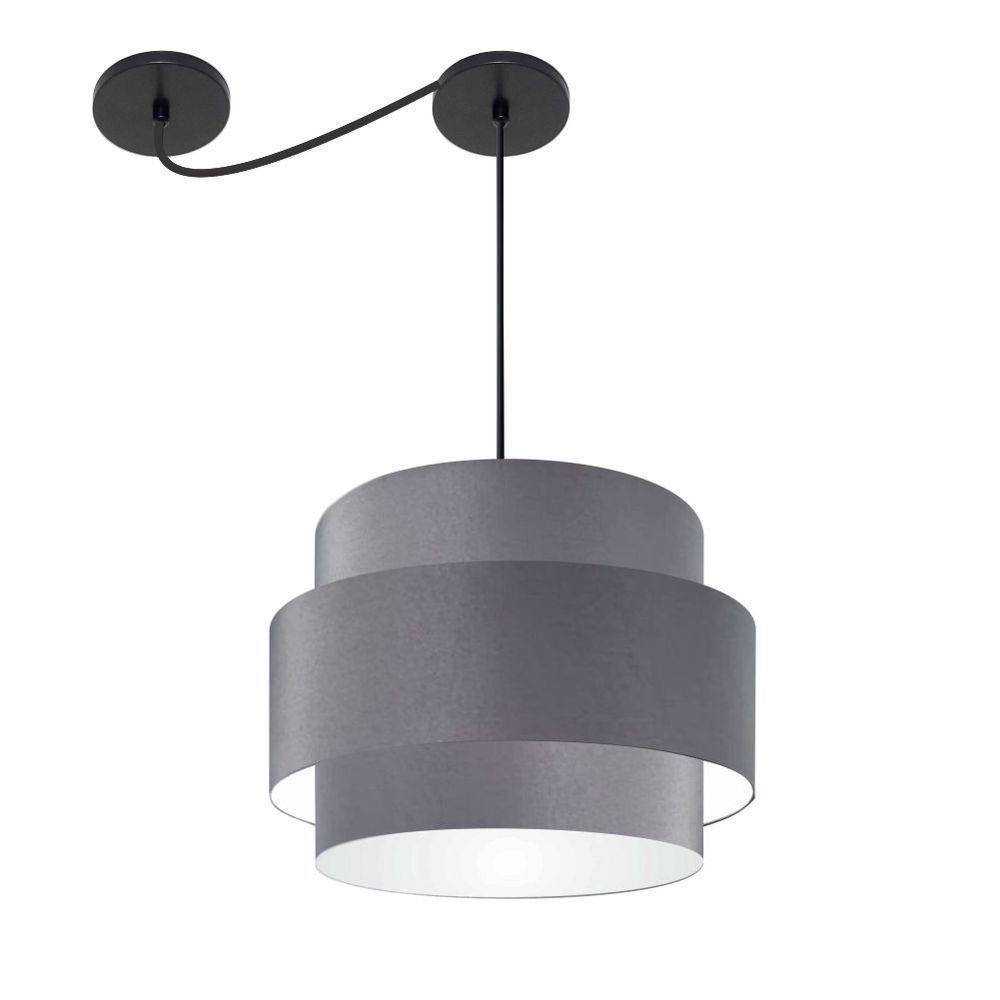 Lustre Sala De Jantar Com Desvio Vivare Md-4398 Cúpula Em Tecido 45cm Cinza-escuro 127/220v - 1