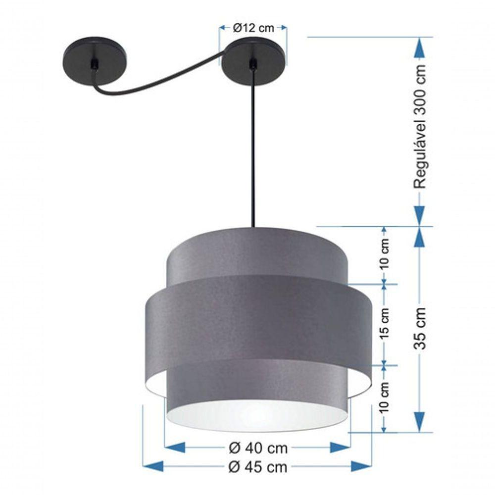 Lustre Sala De Jantar Com Desvio Vivare Md-4398 Cúpula Em Tecido 45cm Cinza-escuro 127/220v - 7