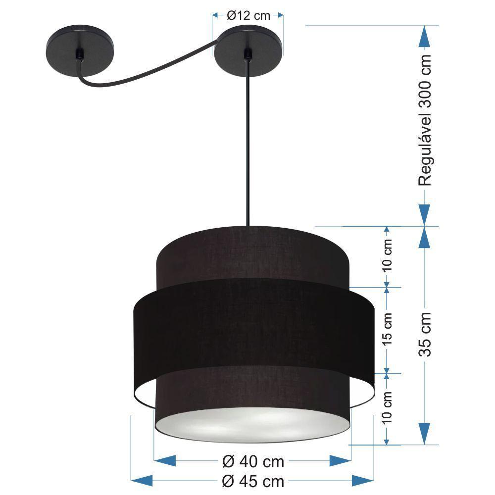 Lustre Sala De Jantar Com Desvio Vivare Md-4398 Cúpula Em Tecido 45cm Preto 127/220v - 2