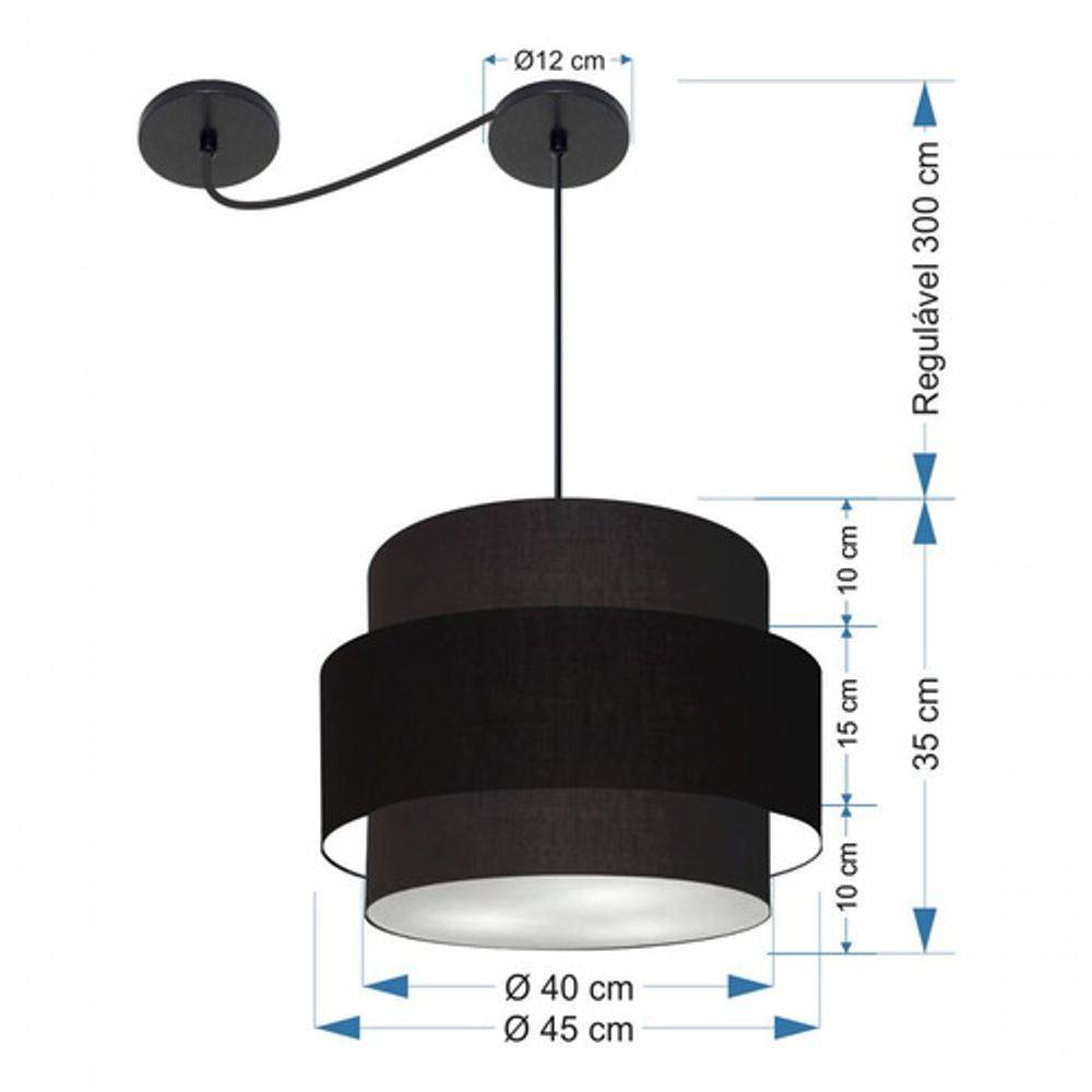 Lustre Sala De Jantar Com Desvio Vivare Md-4398 Cúpula Em Tecido 45cm Preto 127/220v - 7