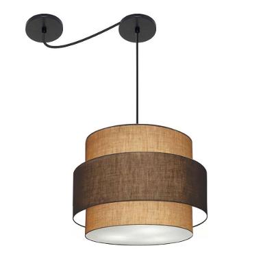 Lustre Sala De Jantar Com Desvio Vivare Md-4398 Cúpula Em Tecido 45cm Palha-café-palha 127/220v