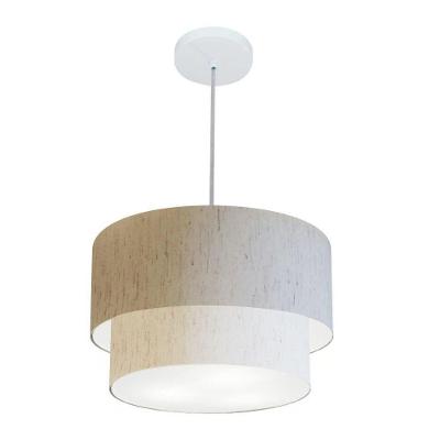 Lustres Pendentes Duplo Cilíndrico Vivare Md-4354 Cúpula Em Tecido 45x40cm - Bivolt Linho Bege 127/220v