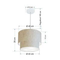 Lustres Pendentes Duplo Cilíndrico Vivare Md-4354 Cúpula Em Tecido 45x40cm - Bivolt Linho Bege 127/220v