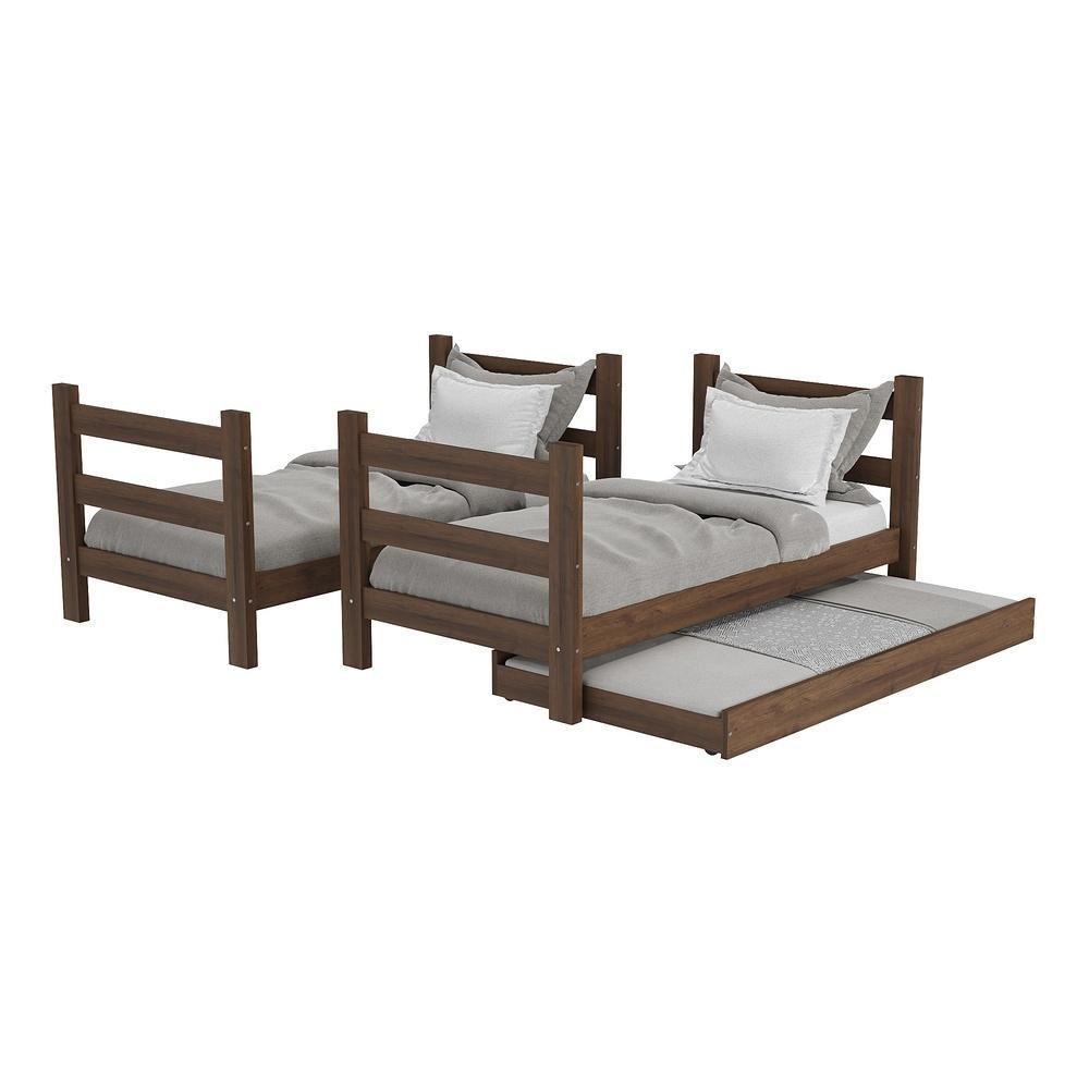 Treliche Madeira Maciça Vira 2 Camas p/ Colchão 78/88 X 188cm Dubai Multimóveis Cr35105 Imbuia - 3