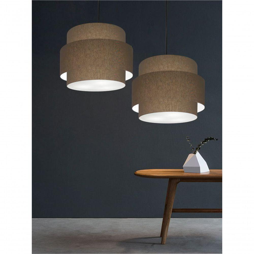 Lustre Sala De Jantar Com Desvio Vivare Md-4397 Cúpula Em Tecido 40cm Cáqui 127/220v - 3