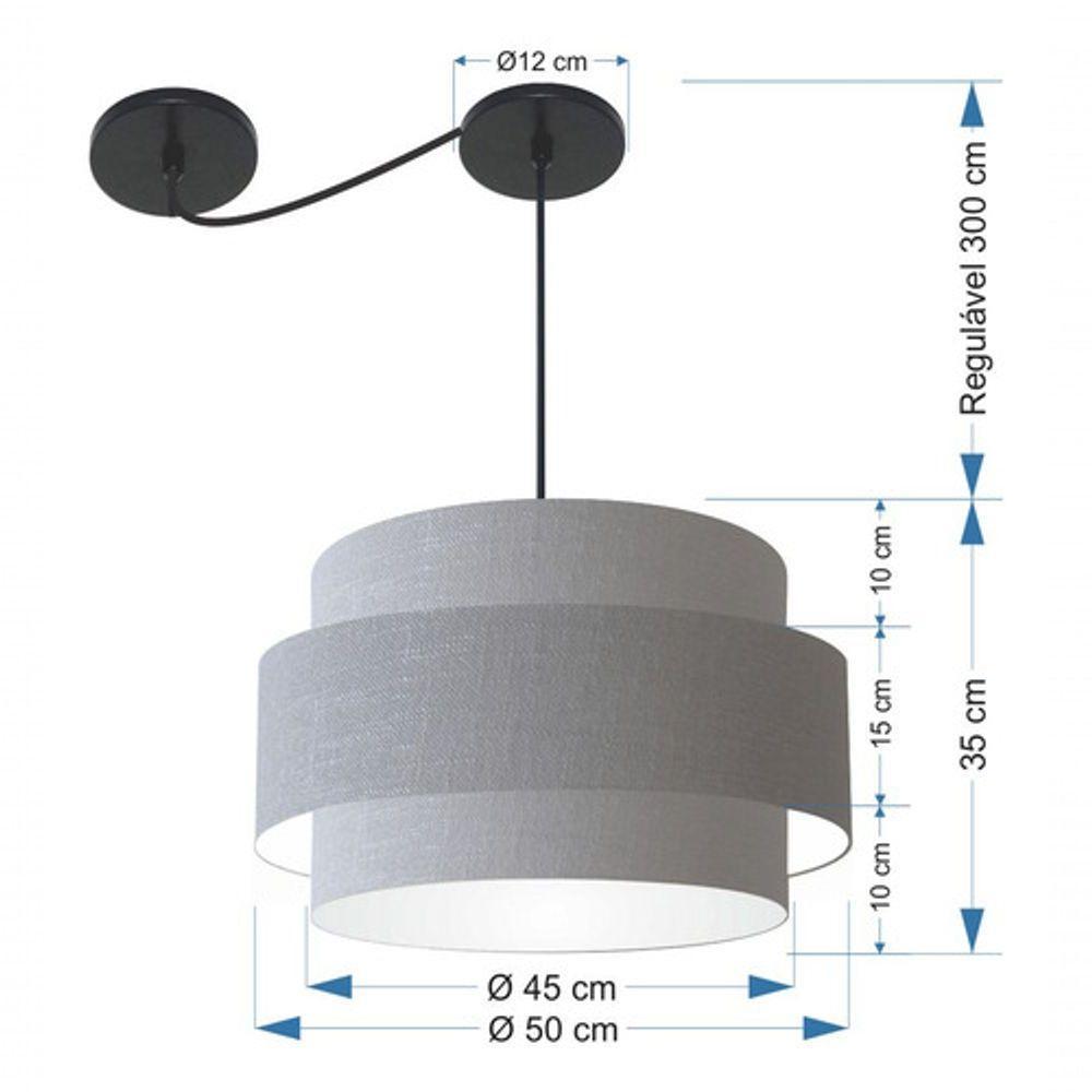 Lustre Sala De Jantar Com Desvio Vivare Md-4399 Cúpula Em Tecido 50cm Rustico-cinza 127/220v - 6