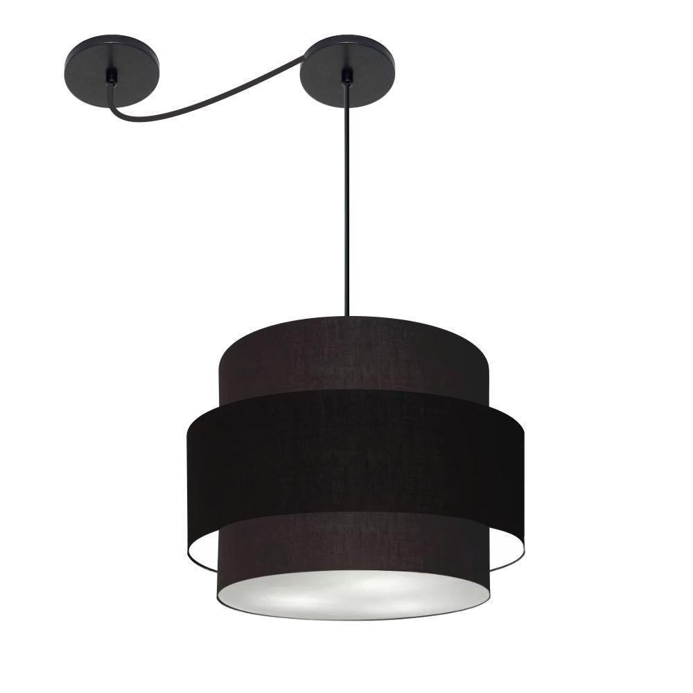 Lustre Sala De Jantar Com Desvio Vivare Md-4397 Cúpula Em Tecido 40cm Preto 127/220v - 1