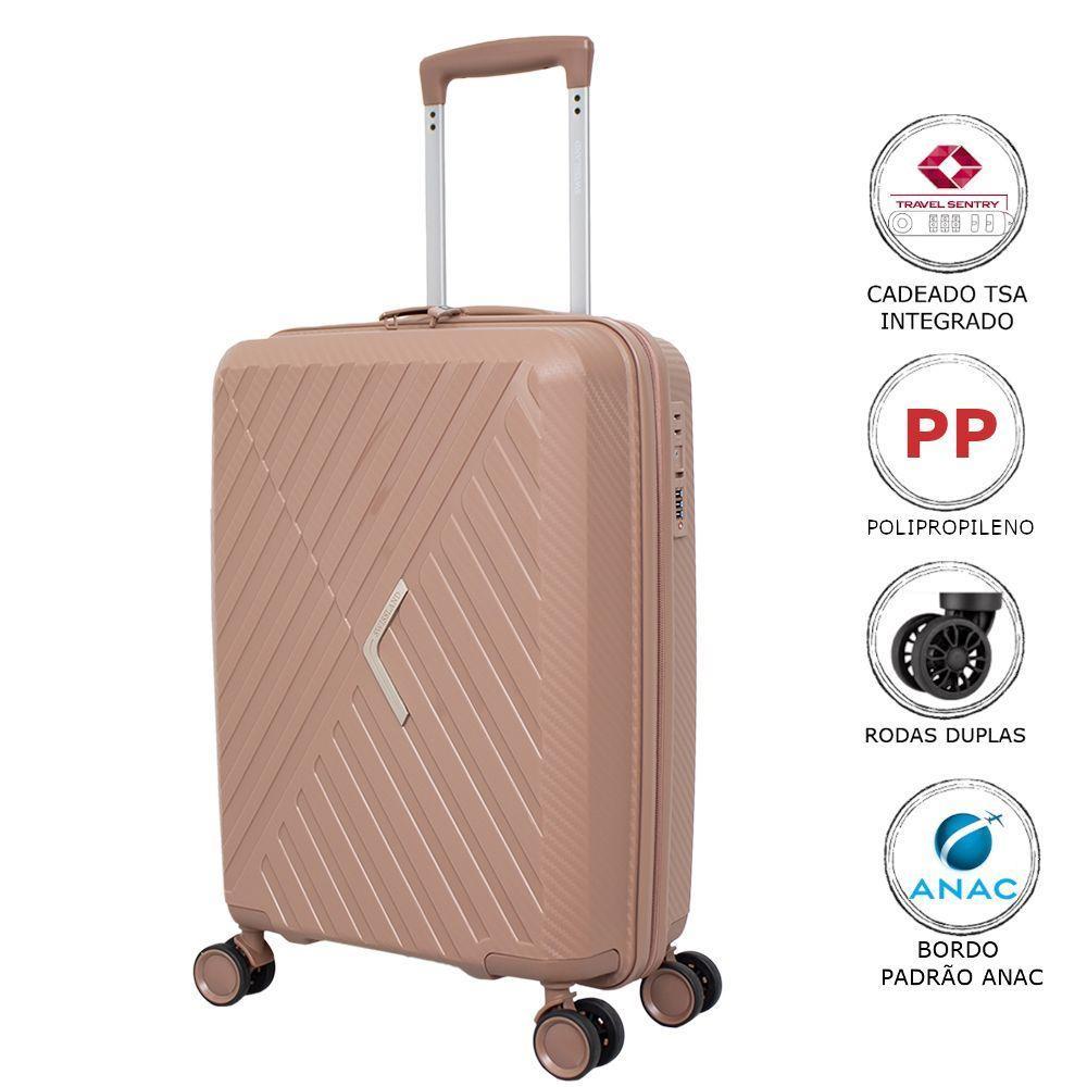 Mala De Viagem Grande Polipropileno Expansível Yins 21206 Cadeado Tsa Rodas Duplas Giro 360 Rose Rosa G - 6