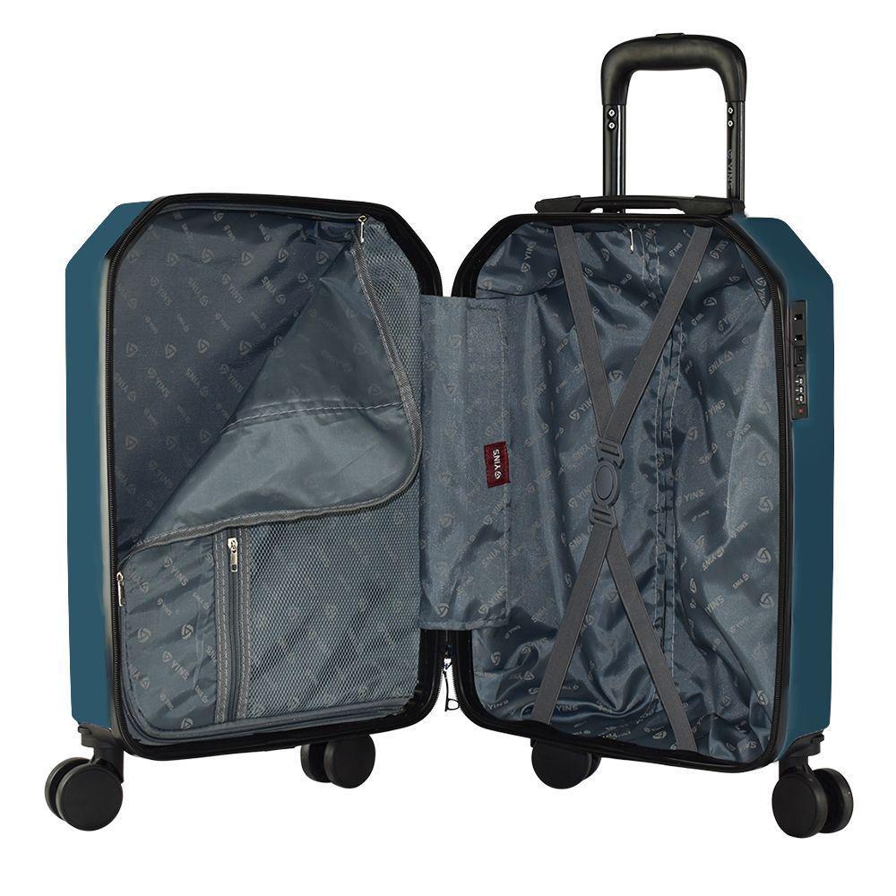 Mala De Bordo Pequena Em Abs Yins Angle 21162 Cadeado Integrado Rodas Giro 360 Azul P - 2