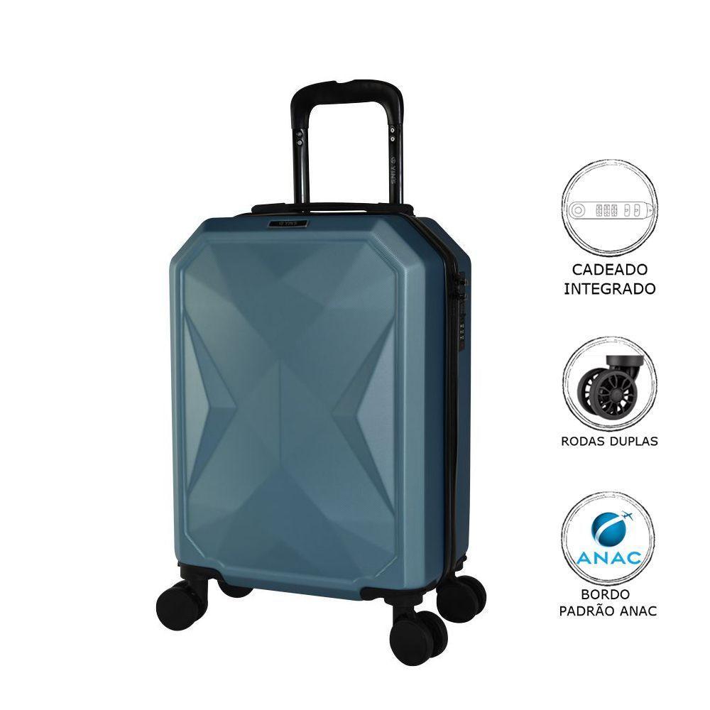 Mala De Bordo Pequena Em Abs Yins Angle 21162 Cadeado Integrado Rodas Giro 360 Azul P - 5