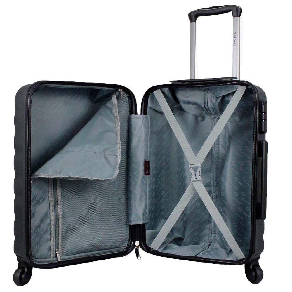 Mala De Bordo Pequena Em Abs Yins 21089 Cadeado Integrado Rodas Giro 360° Cinza P - 3