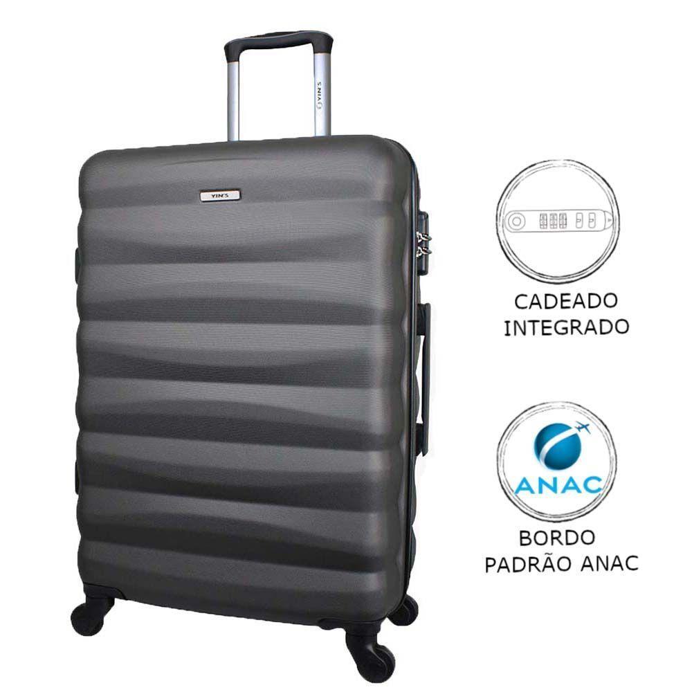 Mala De Bordo Pequena Em Abs Yins 21089 Cadeado Integrado Rodas Giro 360° Cinza P - 5