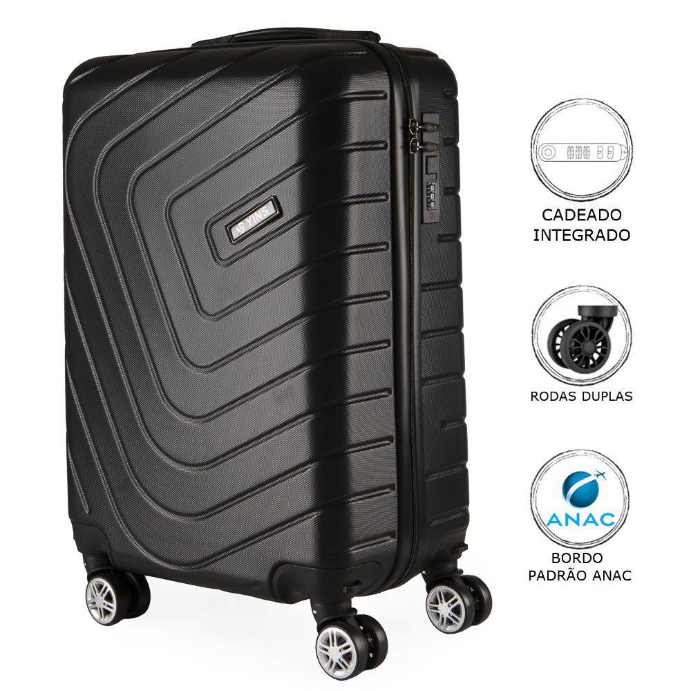 Mala De Bordo Pequena Em Abs Yins Ys21158 Cadeado Integrado Rodas Duplas Giro 360º Preto P - 4